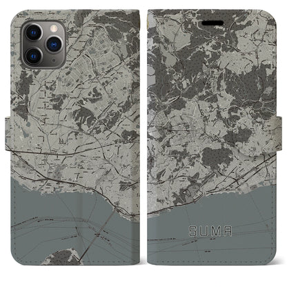 【須磨（兵庫県）】地図柄iPhoneケース（手帳タイプ）モノトーン・iPhone 11 Pro Max 用