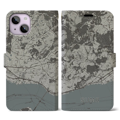 【須磨（兵庫県）】地図柄iPhoneケース（手帳タイプ）モノトーン・iPhone 14 用