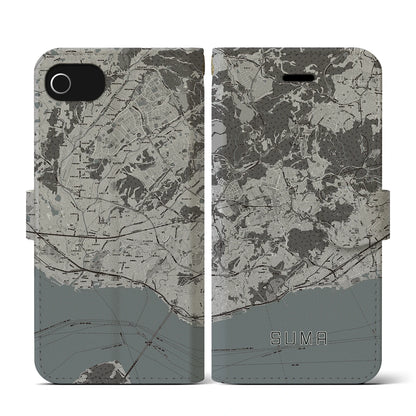 【須磨（兵庫県）】地図柄iPhoneケース（手帳タイプ）モノトーン・iPhone SE（第3 / 第2世代） / 8 / 7 / 6s / 6 用