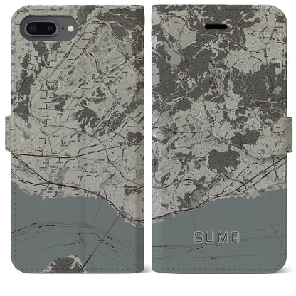 【須磨（兵庫県）】地図柄iPhoneケース（手帳タイプ）モノトーン・iPhone 8Plus /7Plus / 6sPlus / 6Plus 用