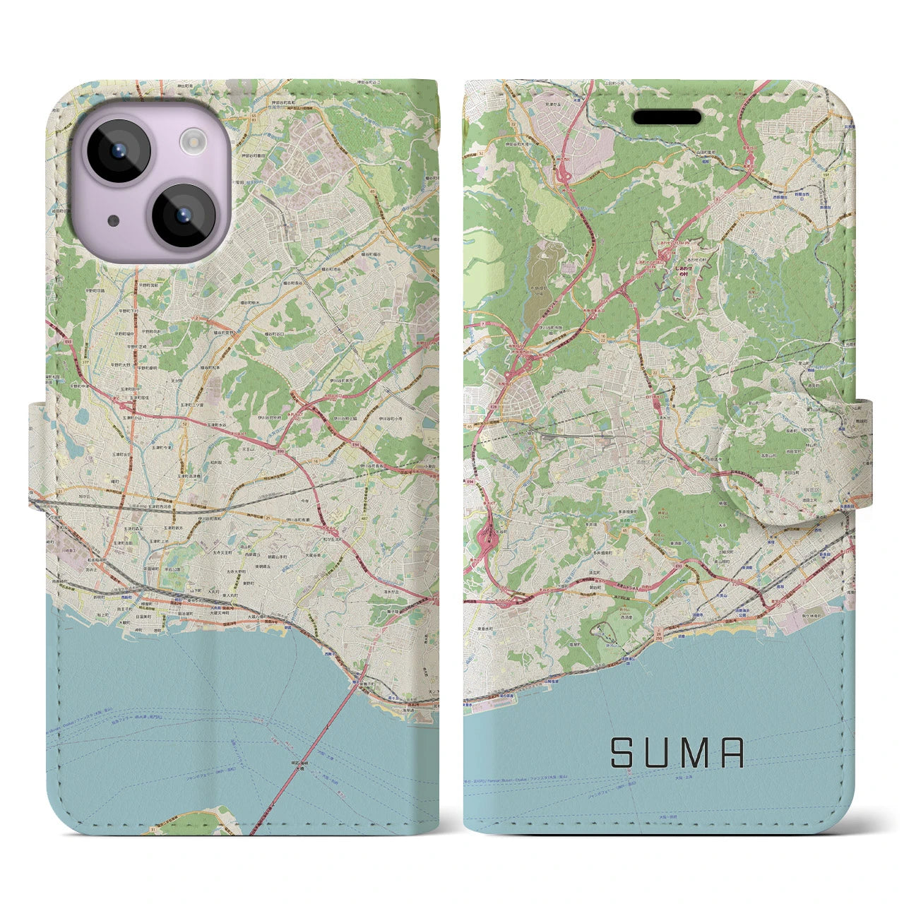 【須磨（兵庫県）】地図柄iPhoneケース（手帳タイプ）