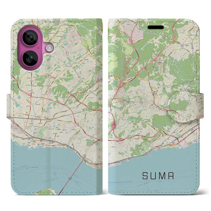 【須磨（兵庫県）】地図柄iPhoneケース（手帳タイプ）ナチュラル・iPhone 16 Pro 用