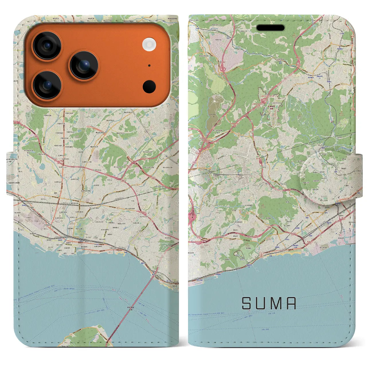 【須磨（兵庫県）】地図柄iPhoneケース（手帳タイプ）