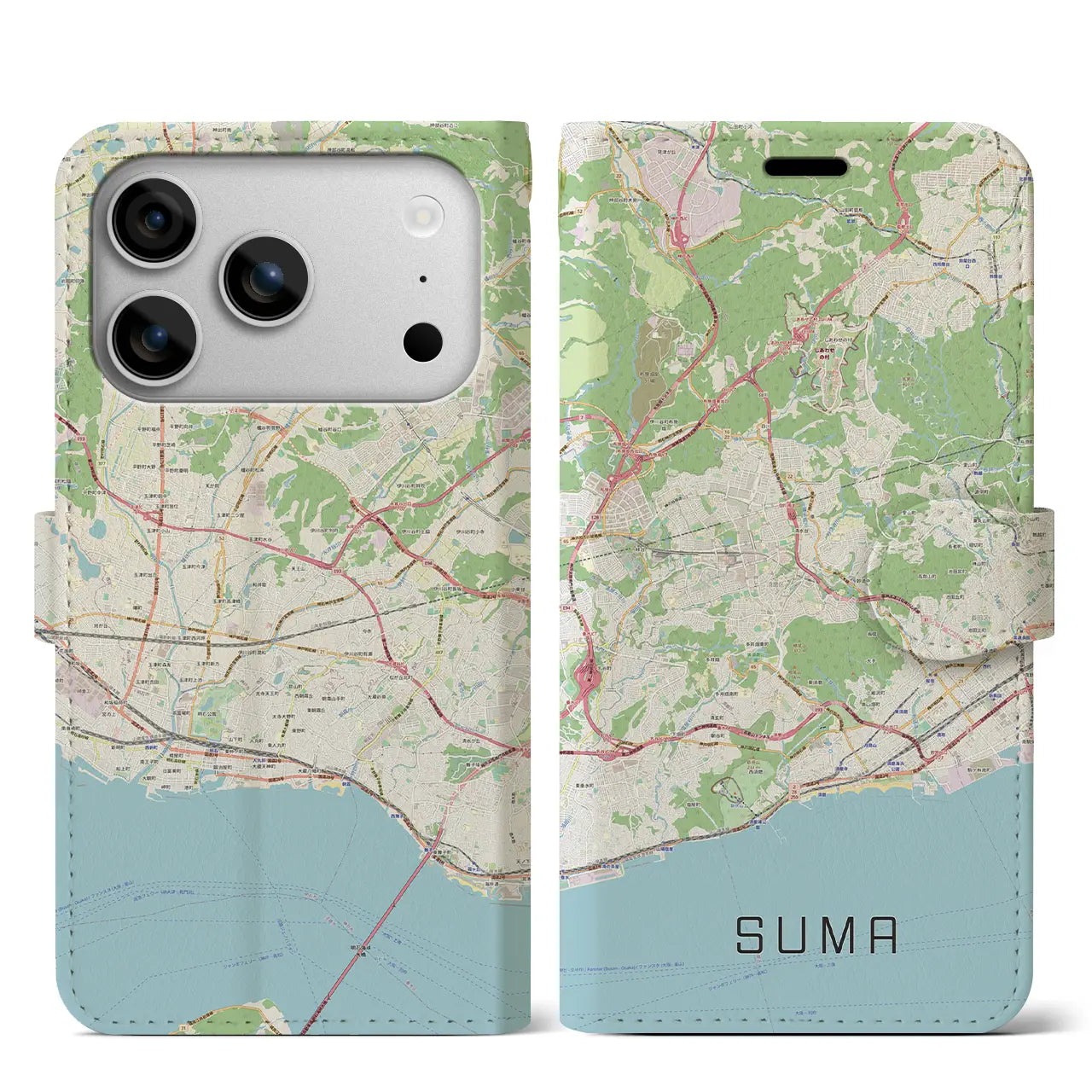 【須磨（兵庫県）】地図柄iPhoneケース（手帳タイプ）