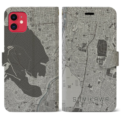 【澄川（北海道）】地図柄iPhoneケース（手帳タイプ）モノトーン・iPhone 11 用