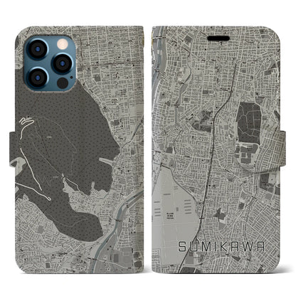 【澄川（北海道）】地図柄iPhoneケース（手帳タイプ）モノトーン・iPhone 12 / 12 Pro 用