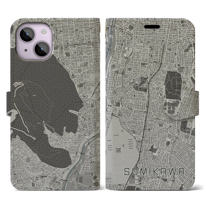 【澄川（北海道）】地図柄iPhoneケース（手帳タイプ）モノトーン・iPhone 14 用