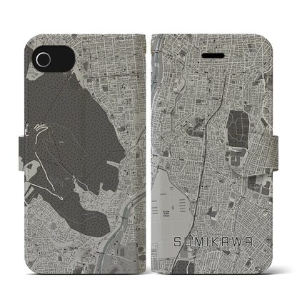 【澄川（北海道）】地図柄iPhoneケース（手帳タイプ）モノトーン・iPhone SE（第3 / 第2世代） / 8 / 7 / 6s / 6 用