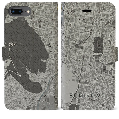 【澄川（北海道）】地図柄iPhoneケース（手帳タイプ）モノトーン・iPhone 8Plus /7Plus / 6sPlus / 6Plus 用