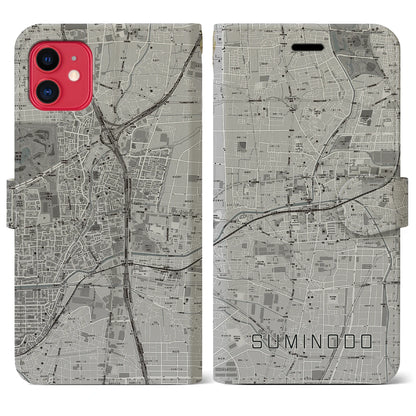 【住道（大阪府）】地図柄iPhoneケース（手帳タイプ）モノトーン・iPhone 11 用