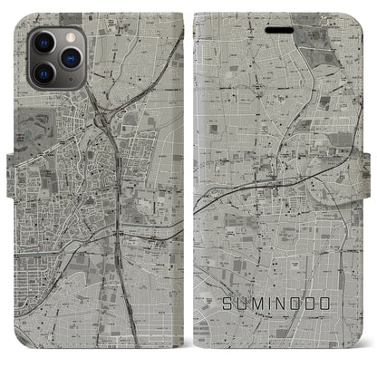 【住道（大阪府）】地図柄iPhoneケース（手帳タイプ）モノトーン・iPhone 11 Pro Max 用