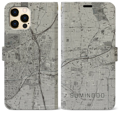 【住道（大阪府）】地図柄iPhoneケース（手帳タイプ）モノトーン・iPhone 12 Pro Max 用