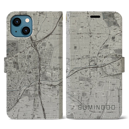 【住道（大阪府）】地図柄iPhoneケース（手帳タイプ）モノトーン・iPhone 13 用