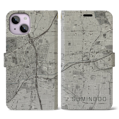 【住道（大阪府）】地図柄iPhoneケース（手帳タイプ）モノトーン・iPhone 14 用