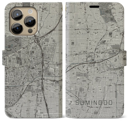 【住道（大阪府）】地図柄iPhoneケース（手帳タイプ）モノトーン・iPhone 14 Pro Max 用