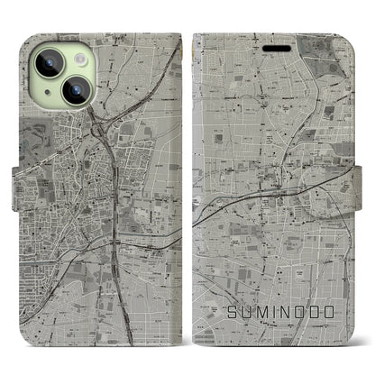 【住道（大阪府）】地図柄iPhoneケース（手帳タイプ）モノトーン・iPhone 15 用
