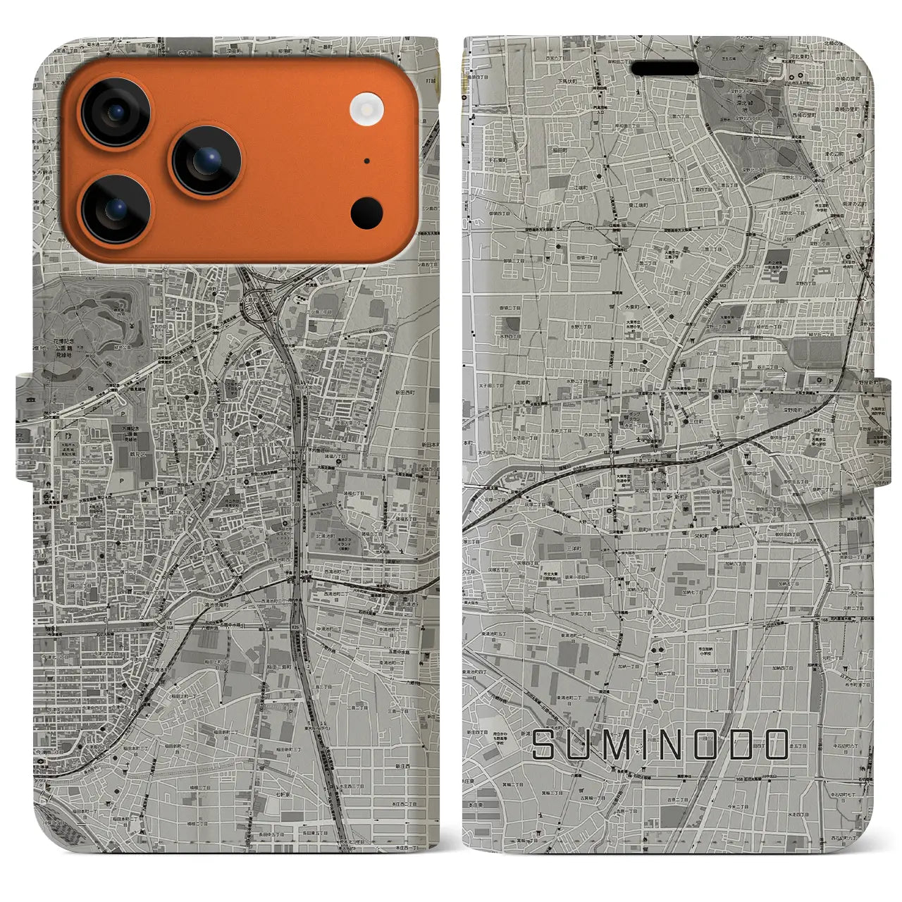 【住道（大阪府）】地図柄iPhoneケース（手帳タイプ）