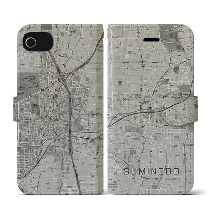 【住道（大阪府）】地図柄iPhoneケース（手帳タイプ）モノトーン・iPhone SE（第3 / 第2世代） / 8 / 7 / 6s / 6 用