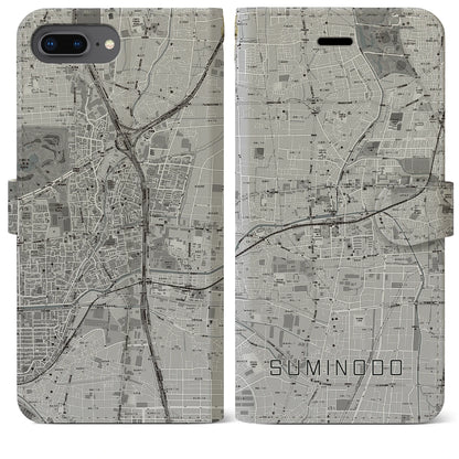 【住道（大阪府）】地図柄iPhoneケース（手帳タイプ）モノトーン・iPhone 8Plus /7Plus / 6sPlus / 6Plus 用
