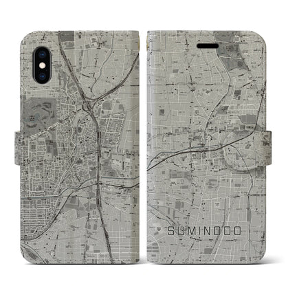 【住道（大阪府）】地図柄iPhoneケース（手帳タイプ）モノトーン・iPhone XS / X 用