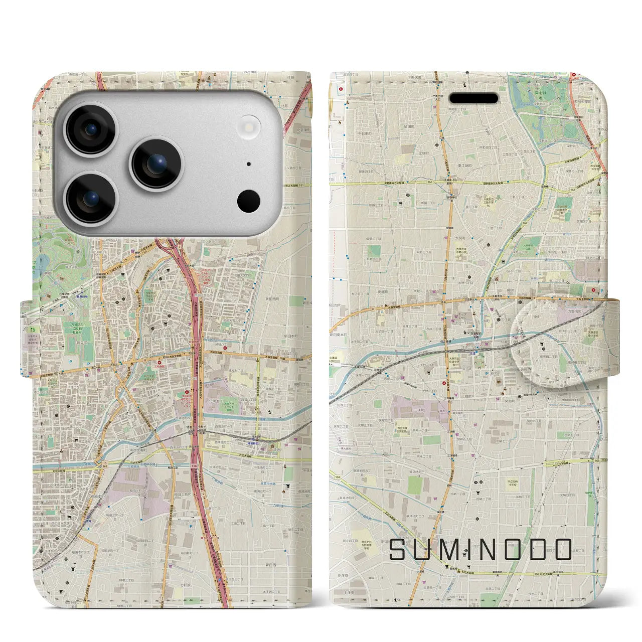 【住道（大阪府）】地図柄iPhoneケース（手帳タイプ）