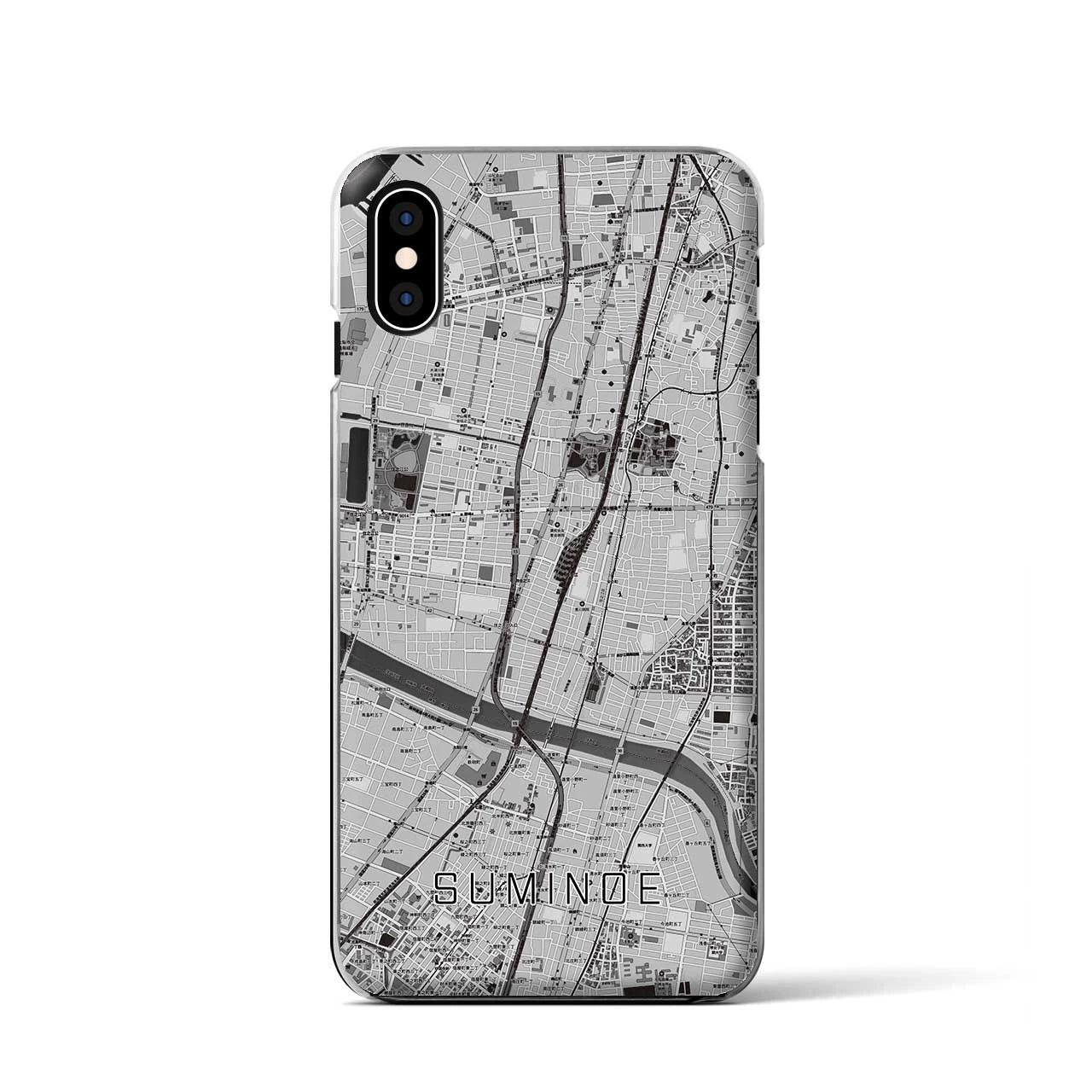 【住之江（大阪府）】地図柄iPhoneケース（クリアタイプ）モノトーン・iPhone XS / X 用