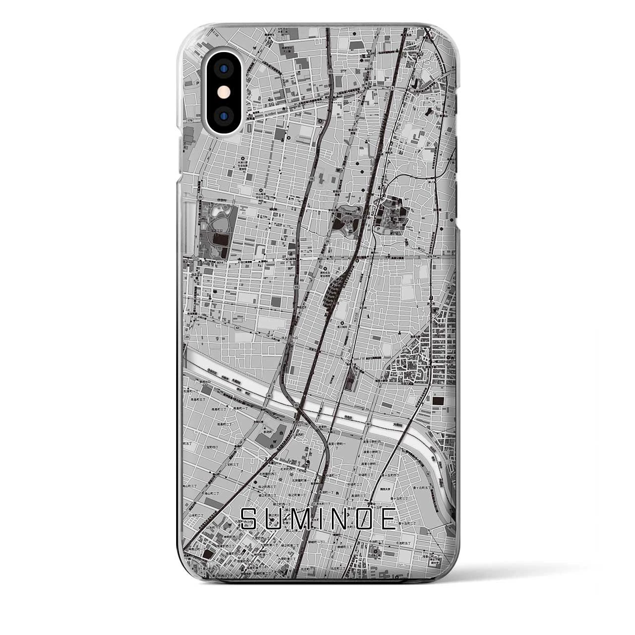 【住之江（大阪府）】地図柄iPhoneケース（クリアタイプ）モノトーン・iPhone XS Max 用