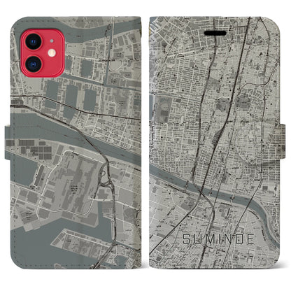 【住之江（大阪府）】地図柄iPhoneケース（手帳タイプ）モノトーン・iPhone 11 用