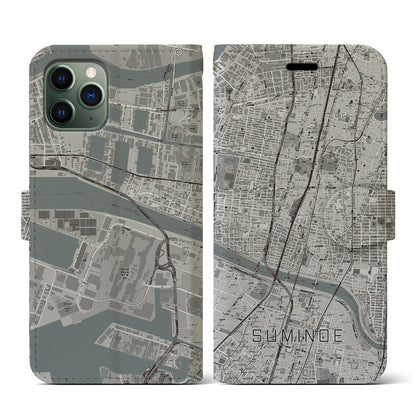 【住之江（大阪府）】地図柄iPhoneケース（手帳タイプ）モノトーン・iPhone 11 Pro 用