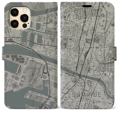 【住之江（大阪府）】地図柄iPhoneケース（手帳タイプ）モノトーン・iPhone 12 Pro Max 用