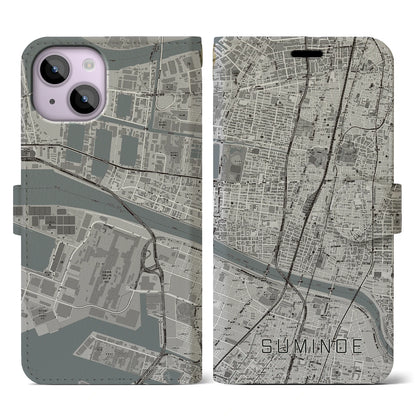 【住之江（大阪府）】地図柄iPhoneケース（手帳タイプ）モノトーン・iPhone 14 用