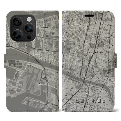 【住之江（大阪府）】地図柄iPhoneケース（手帳タイプ）モノトーン・iPhone 16 用
