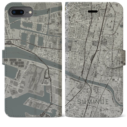 【住之江（大阪府）】地図柄iPhoneケース（手帳タイプ）モノトーン・iPhone 8Plus /7Plus / 6sPlus / 6Plus 用