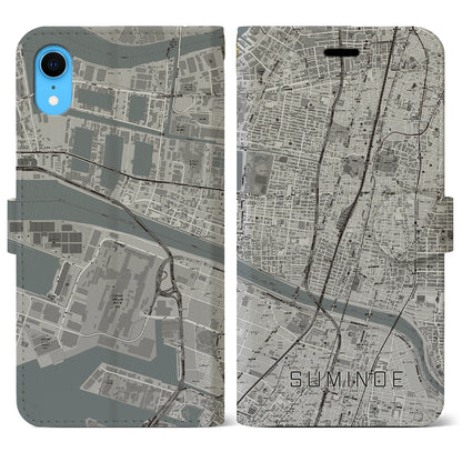 【住之江（大阪府）】地図柄iPhoneケース（手帳タイプ）モノトーン・iPhone XR 用