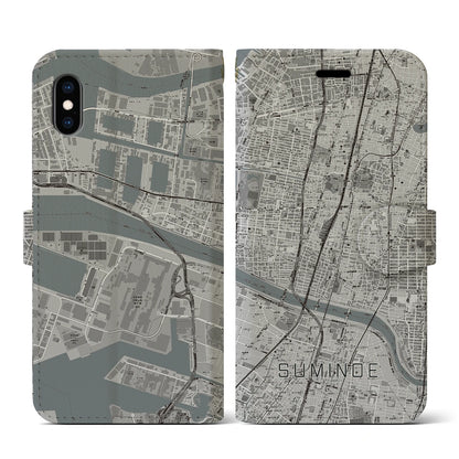 【住之江（大阪府）】地図柄iPhoneケース（手帳タイプ）モノトーン・iPhone XS / X 用