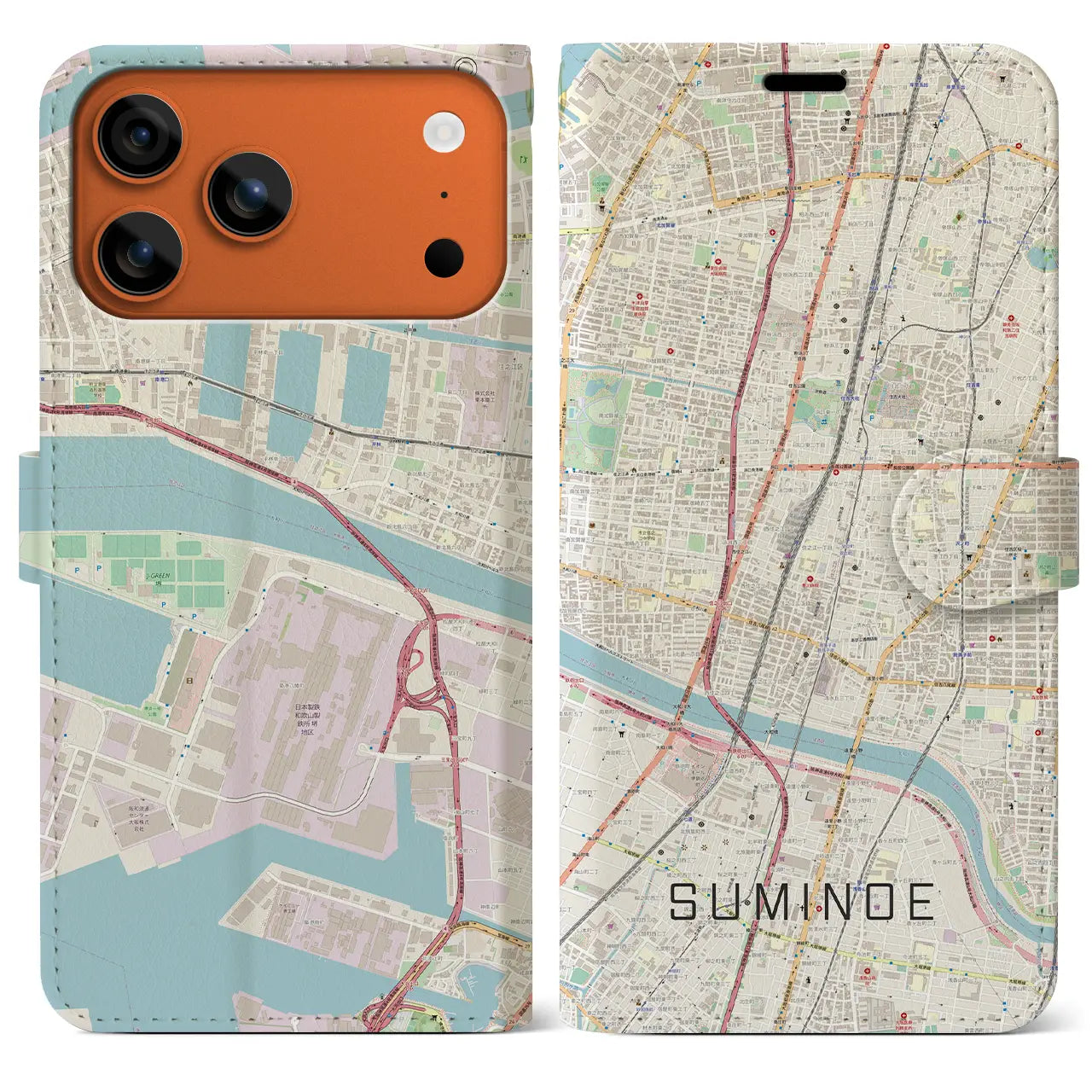 【住之江（大阪府）】地図柄iPhoneケース（手帳タイプ）