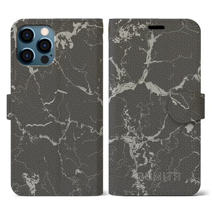 【住田（岩手県）】地図柄iPhoneケース（手帳タイプ）モノトーン・iPhone 12 / 12 Pro 用