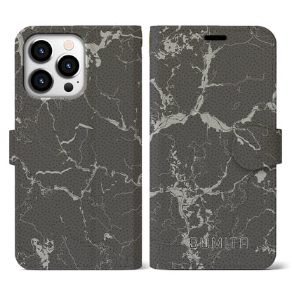 【住田（岩手県）】地図柄iPhoneケース（手帳タイプ）モノトーン・iPhone 13 Pro 用