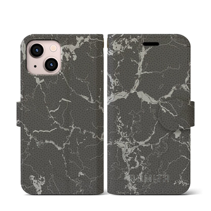 【住田（岩手県）】地図柄iPhoneケース（手帳タイプ）モノトーン・iPhone 13 mini 用