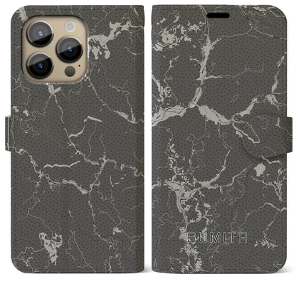 【住田（岩手県）】地図柄iPhoneケース（手帳タイプ）モノトーン・iPhone 14 Pro Max 用