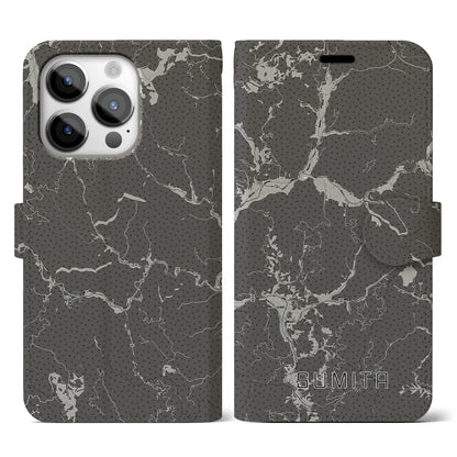 【住田（岩手県）】地図柄iPhoneケース（手帳タイプ）モノトーン・iPhone 14 Pro 用