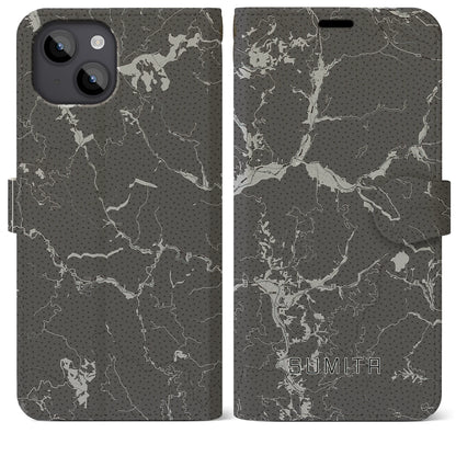 【住田（岩手県）】地図柄iPhoneケース（手帳タイプ）モノトーン・iPhone 14 Plus 用