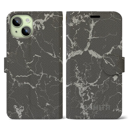 【住田（岩手県）】地図柄iPhoneケース（手帳タイプ）モノトーン・iPhone 15 用