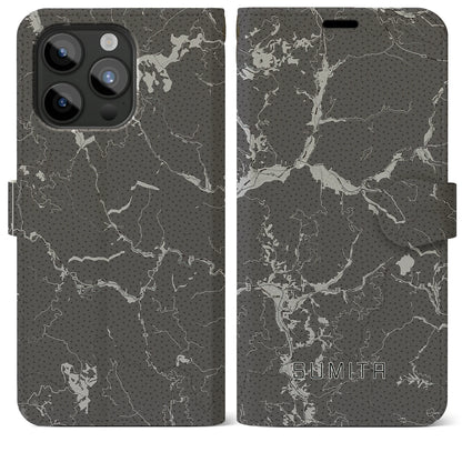 【住田（岩手県）】地図柄iPhoneケース（手帳タイプ）モノトーン・iPhone 15 Pro Max 用