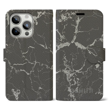 【住田（岩手県）】地図柄iPhoneケース（手帳タイプ）モノトーン・iPhone 15 Pro 用