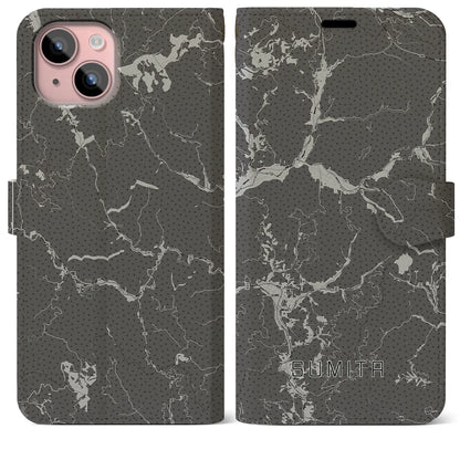 【住田（岩手県）】地図柄iPhoneケース（手帳タイプ）モノトーン・iPhone 15 Plus 用