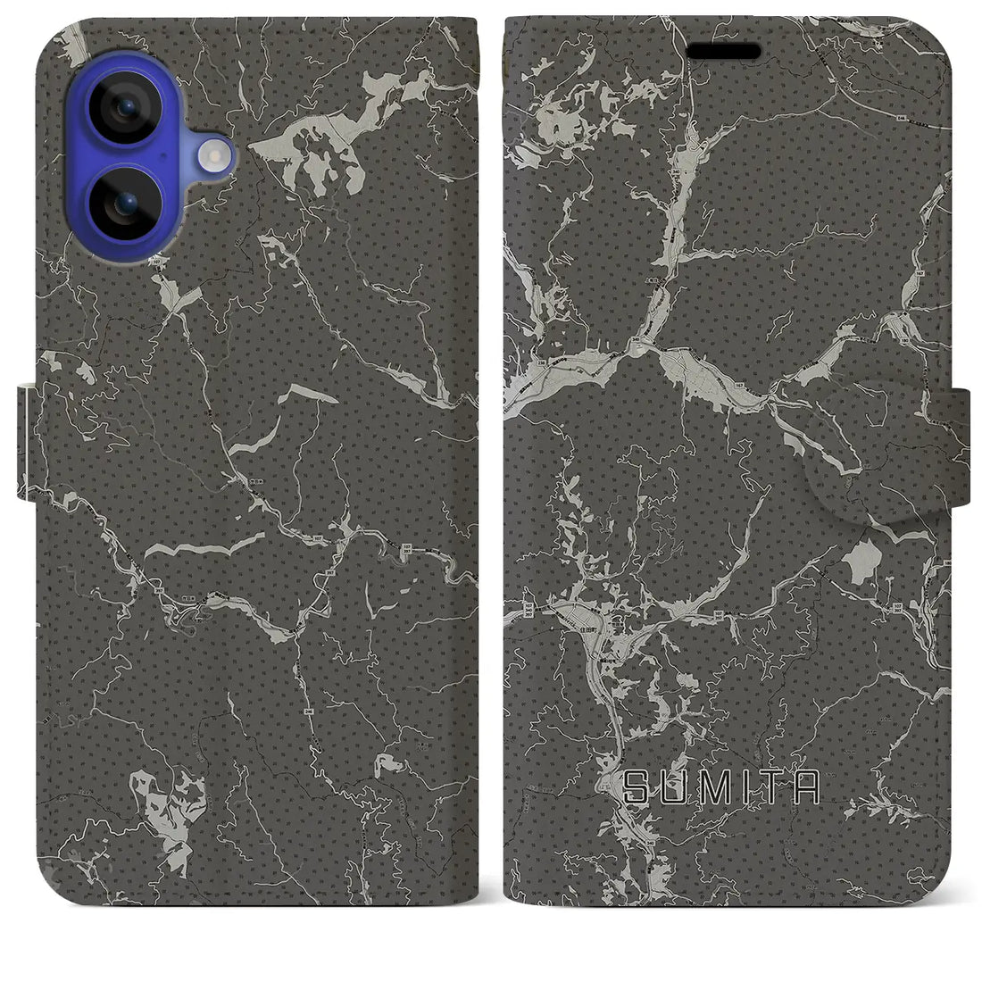 【住田(岩手県)】地図柄iPhoneケース(手帳タイプ)モノトーン・iPhone 16 Pro Max 用