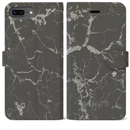 【住田（岩手県）】地図柄iPhoneケース（手帳タイプ）モノトーン・iPhone 8Plus /7Plus / 6sPlus / 6Plus 用