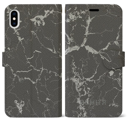 【住田（岩手県）】地図柄iPhoneケース（手帳タイプ）モノトーン・iPhone XS Max 用