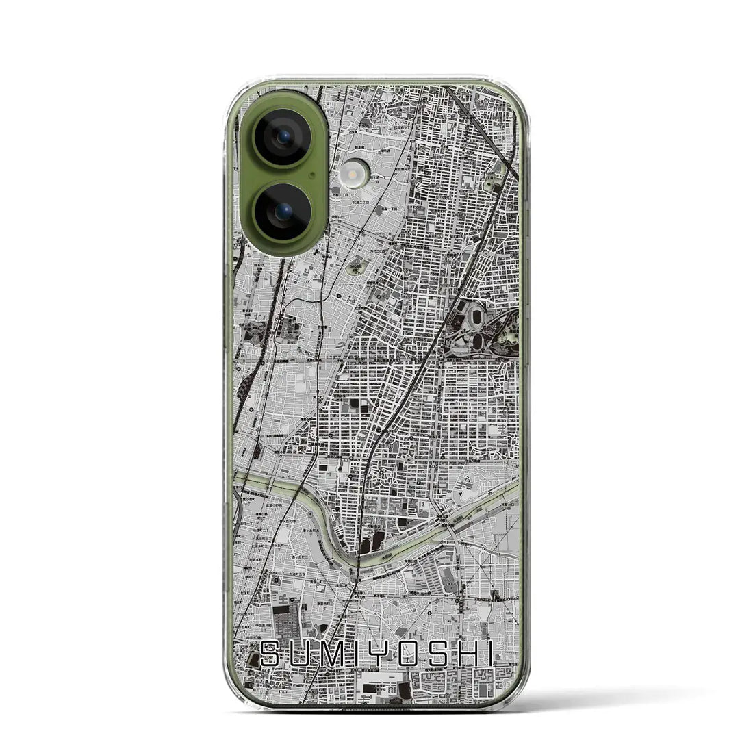 【住吉(大阪府)】地図柄iPhoneケース(クリアタイプ)モノトーン・iPhone 17 Pro Max 用